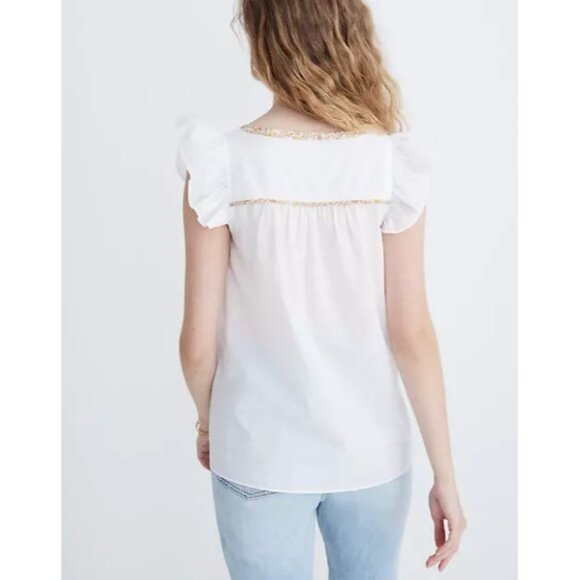 Madewell Ruffle Sleeve Bib Top White Solid Women’s Cotton Flutter - Picture 12 of 12